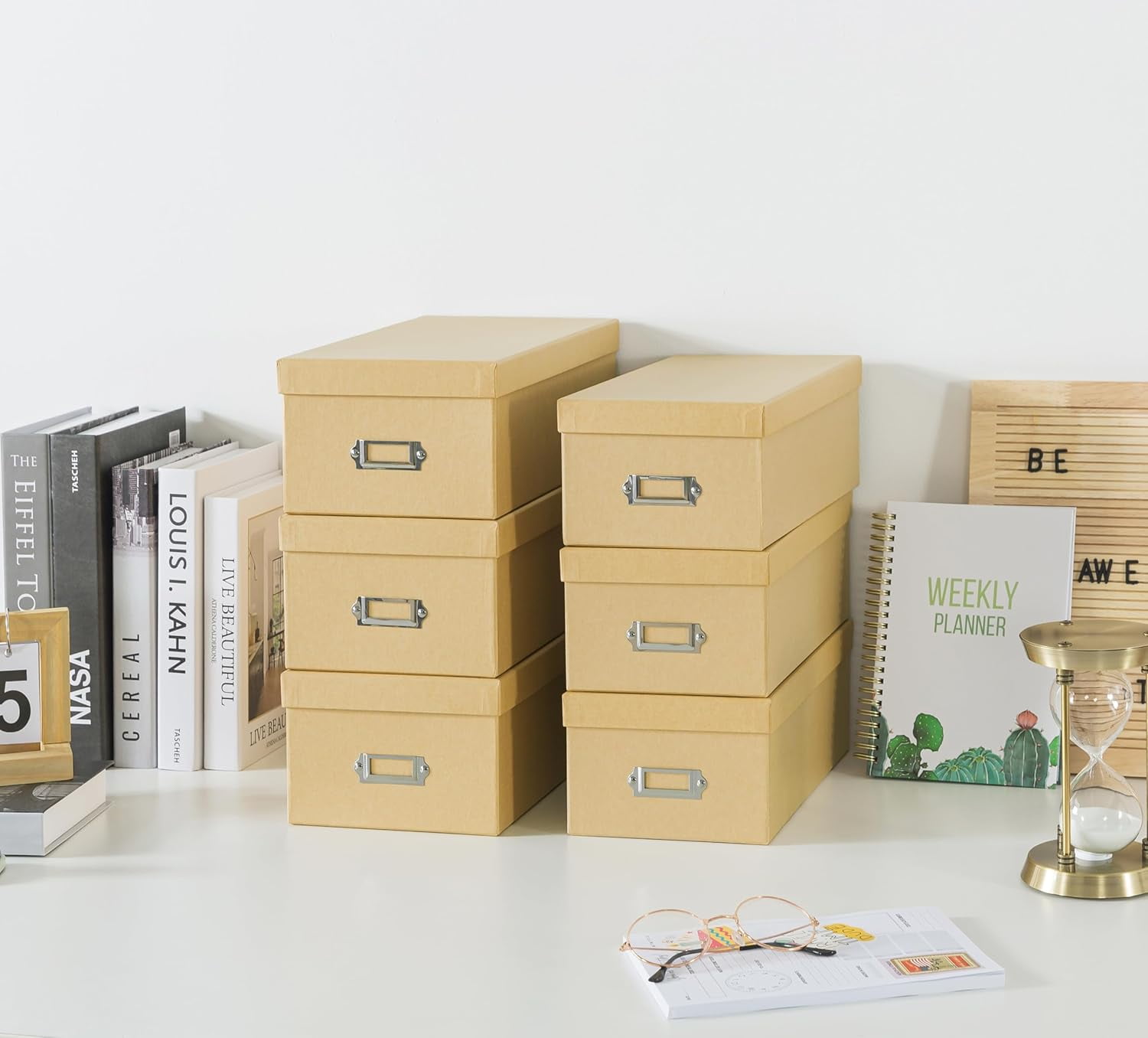 Kraft Storage Boxes - Set of 6 (3 Large, 3 Medium)
