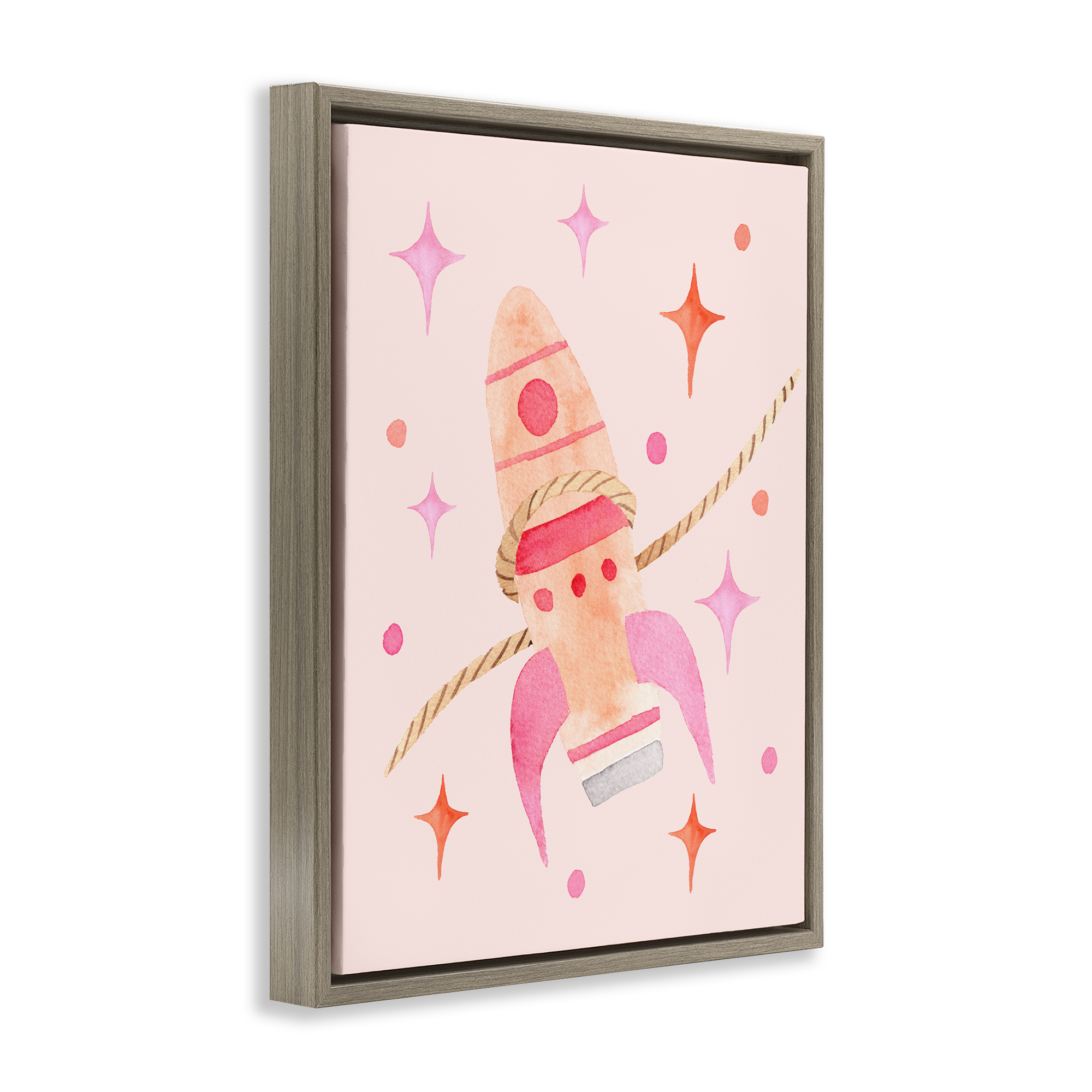 Lasso Rocket Ship Brown Framed Floater Canvas Wall Art, design by Nina Jacobs