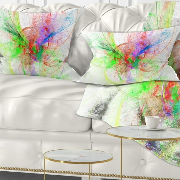 Designart Multi Color on White Fractal Design - Abstract Throw Pillow - 12x20