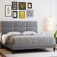 thumbnail image 5 of TROPOW Queen Bed Frame,with Headboard, Modern Upholstered Platform Bed, Mirror Stainless Steel Decoration, Wooden Slats Support, No Box Spring Needed, Easy Assembly, Grey, 5 of 8