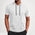thumbnail image 5 of Ceisia Men's Graphic Print Short Sleeve Hoodie with Pocket Drawstring Hood Kangaroo Pouch Casual Summer Top White M Gifts for Father, 5 of 7