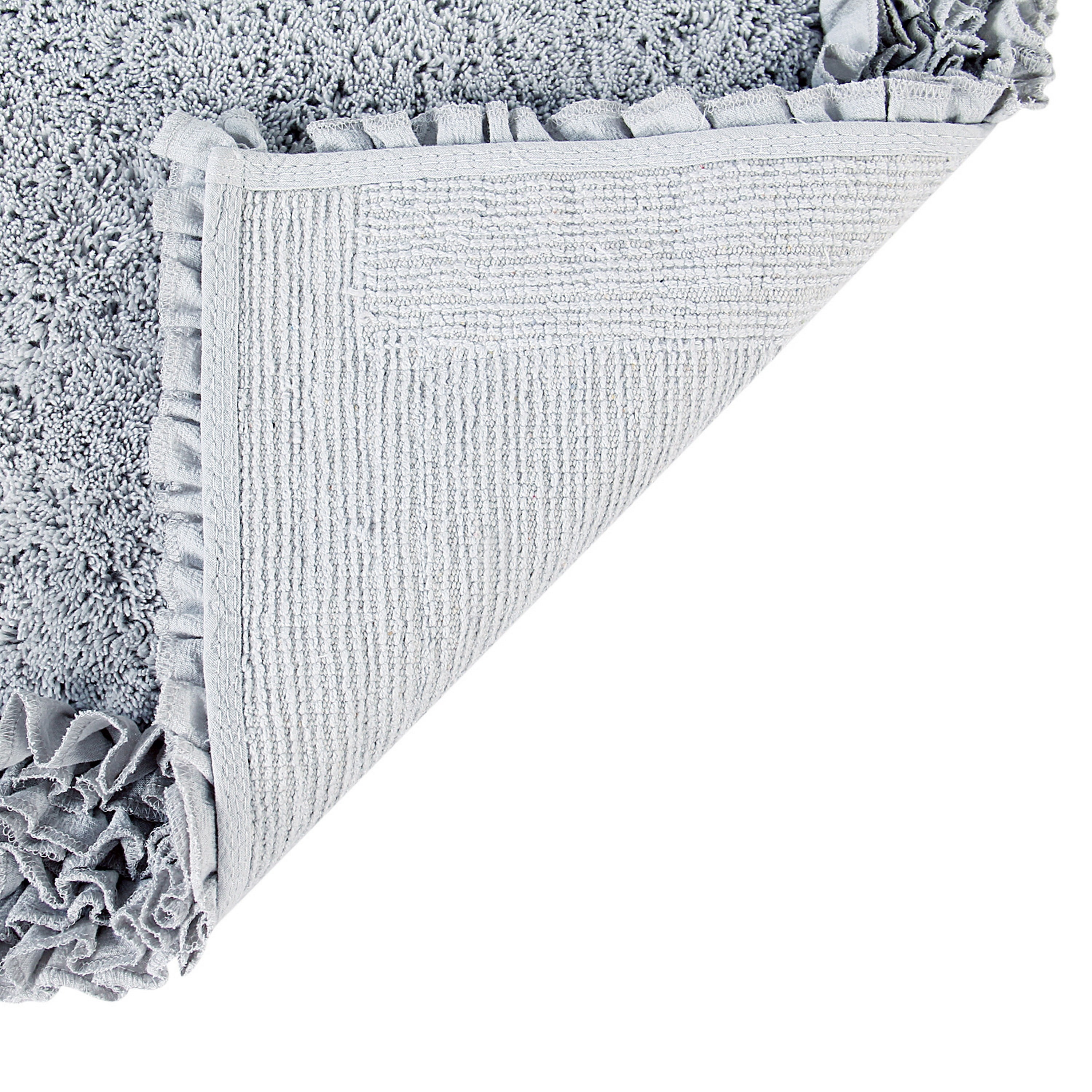 Better Trends 21" x 34" Premium Bathroom Rug 100% Cotton, Ultra Soft Bath Mat, Water Absorbent, Non-Slip Ruffle Border (Silver) Shaggy Border Collection