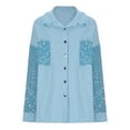 thumbnail image 3 of Wancir Womens Color Block Oversize Twill and Sequin Shacket Sparkle Long Sleeve Casual Denim Jacket, 3 of 5