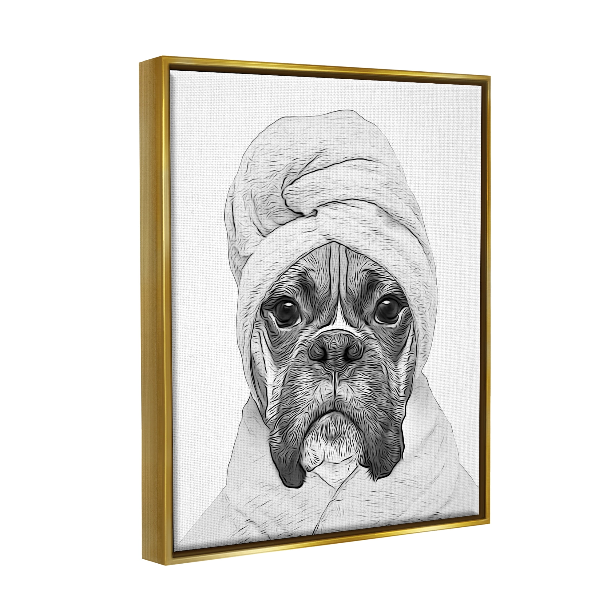 Stupell Industries Dog In Bathrobe Funny Pet Animals & Insects Painting Gold Floater Framed Art Print Wall Art