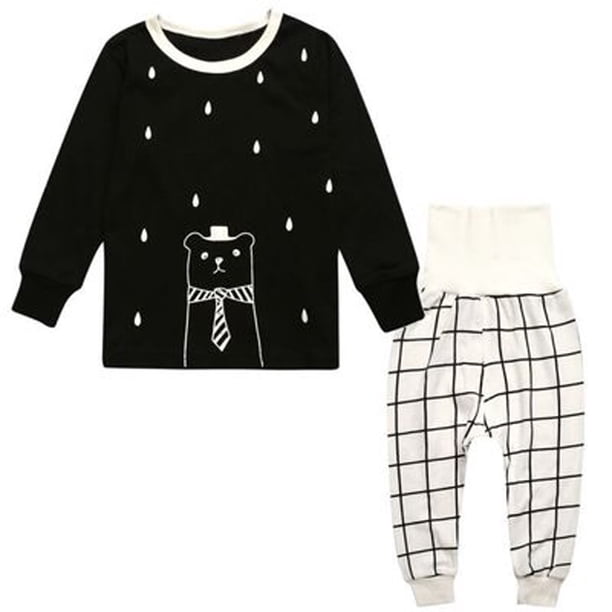 Pijamas Para Niños Pequeños, Niños Recién Nacidos, Bebé, Niño, Niña, Estampado De Conejo, Tops, Pantalones, Conjuntos De Pijama De 2 Piezas, Conjunto Negro Odeerbi LM103-3314