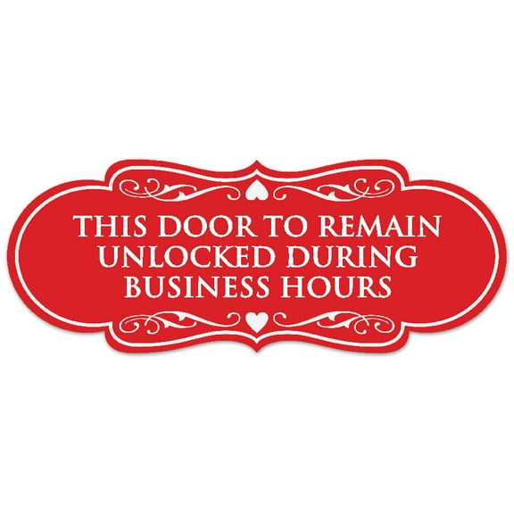Signs ByLITA Designer This Door to Remain Unlocked During Business Hours Sign - Easy Installation | Durable Wall or Door Sign (Red) - Large