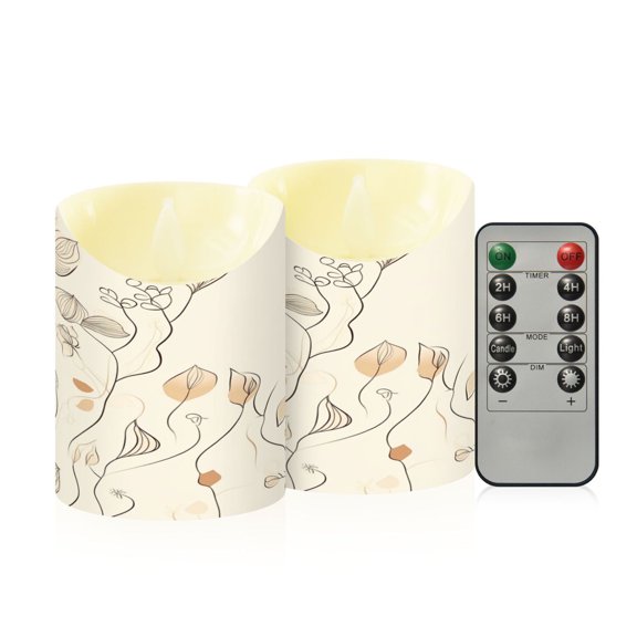 2 PCS Tilted Flameless Candles Flickering LED Lights Battery Operated Candles with Remote Timers for Holiday Decor Elegant Simple Line Art