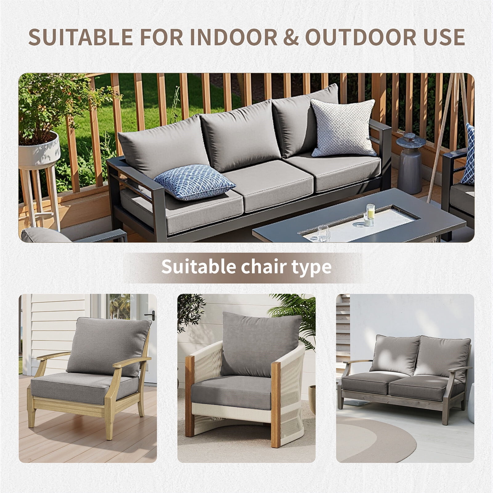 Bellefurn Luxury Outdoor Deep Seat Cushion 22 X 24 X 6 inch for Patio Furniture,Outdoor Sofa Cushions Chairs Cushions,Waterproof & Fade Resistant Patio Furniture Cushions for Wicker Chair,Couch
