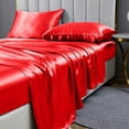 thumbnail image 3 of Reliable Bedding 4 piece Sheet Set, Silk Satin Sheet Set, Extra Soft Silky Sheets, Royal Luxury Sheet Set 24" Deep Pocket, Wrinke Free (Blood Red ,Full), 3 of 6