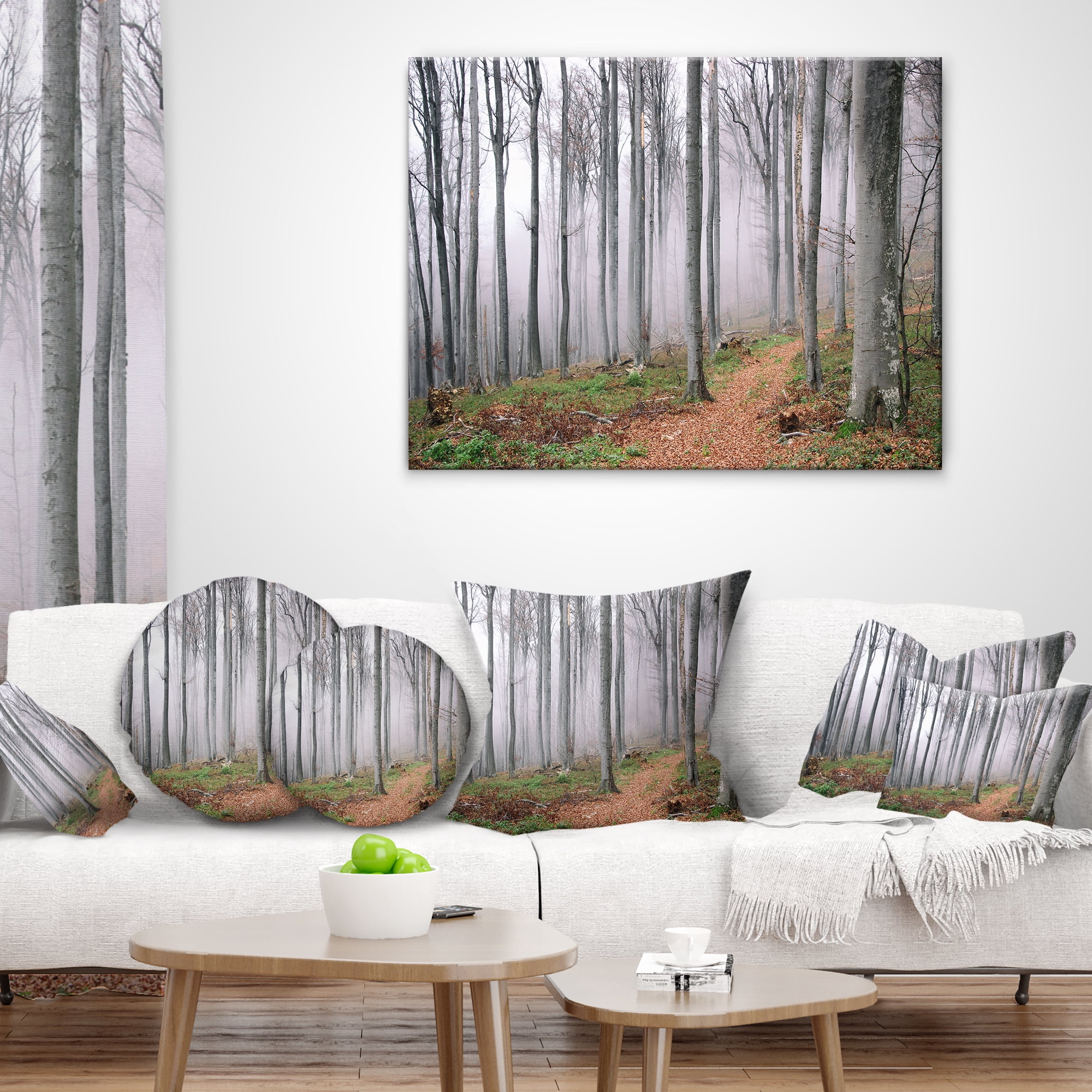 Designart Thick Woods in Morning Forest - Modern Forest Throw Pillow - 16x16