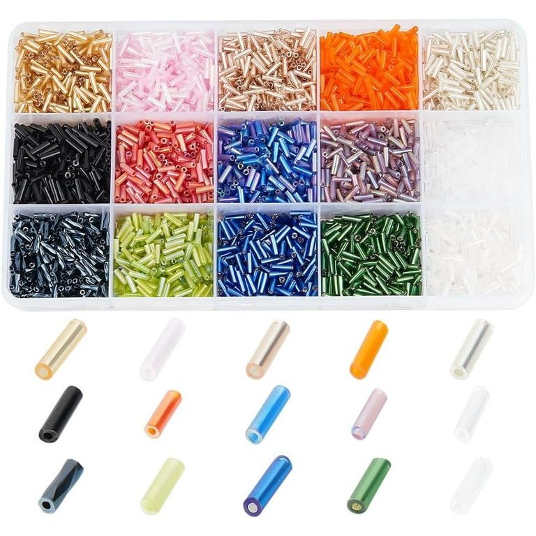 3750Pcs 15 Colors Glass Bugle Beads Mixed Color Screwy Bugle Beads