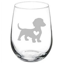 Wine Glass Goblet Cute Dachshund With Heart (17 oz Stemless)
