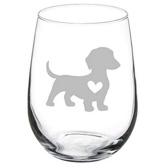 Wine Glass Goblet Cute Dachshund With Heart (17 oz Stemless)