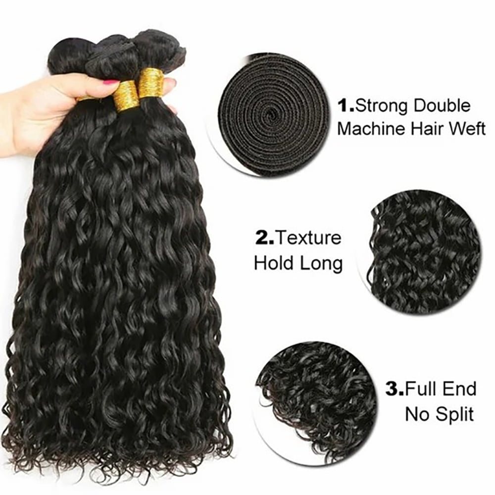 YYAo Human Hair, Hairpiece, Wig,Hot selling Unprocessed Virgin Hair Water Wave Natural Black Color 100 Human Hair Bundle 8 in to 30 In
