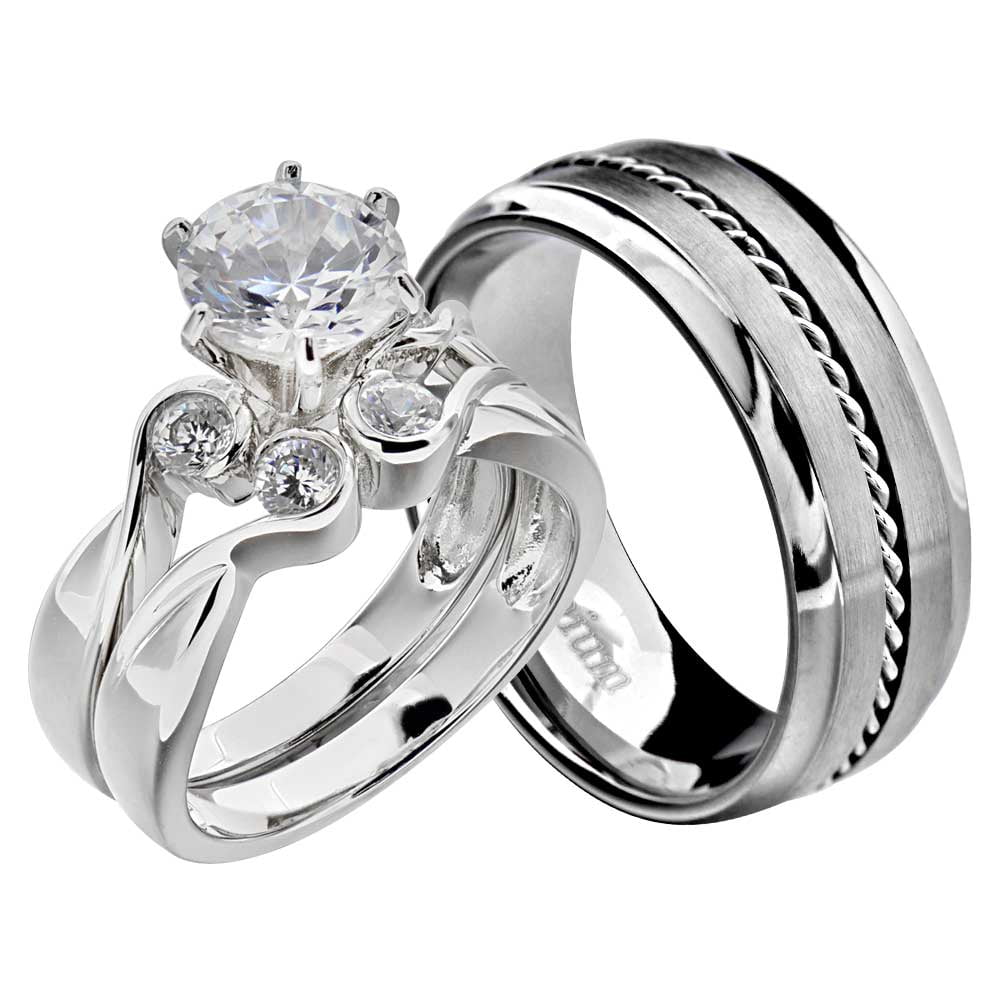 FlameReflection His And Hers Wedding Ring Sets 7.5 8mm