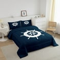 thumbnail image 3 of Erosebridal Nautical Rudder Bedding Sets King with Comforter, Navy Blue White Duvet Insert, Coastal Farmhouse Decor, Reversible 3pcs, 3 of 8
