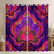 Homewish Purple Pink Damask Blackout Curtains Set of 2 (52x84 Each), Western Rustic Hippie Window Curtains, Teens kids Adult Female Curtains and Drapes, Curtains and Drapes Room Decor