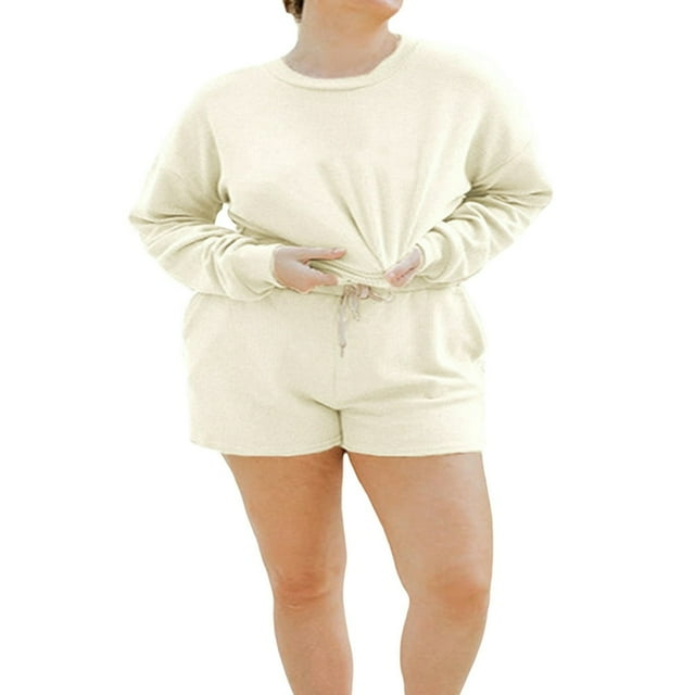 Women‘s Sweatshirt and Elastic Shorts 2 Piece Tracksuits with Long Sleeves