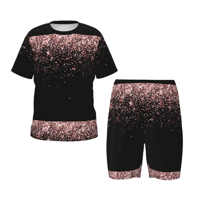 Balery Rose Gold Glitter1 Conjunto de Pijama Infantil de Manga Corta con Estampado – Ropa de Dormir de Algodón Suave-4X-Large