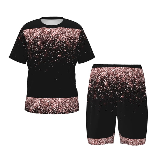 Balery Rose Gold Glitter1 Conjunto de Pijama Infantil de Manga Corta con Estampado – Ropa de Dormir de Algodón Suave-Small