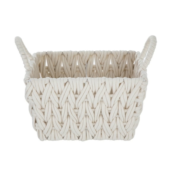 Better Homes & Gardens Medium White Woven Rope Decorative Storage Basket with Handles, 14.3 in x 11 in x 9 in