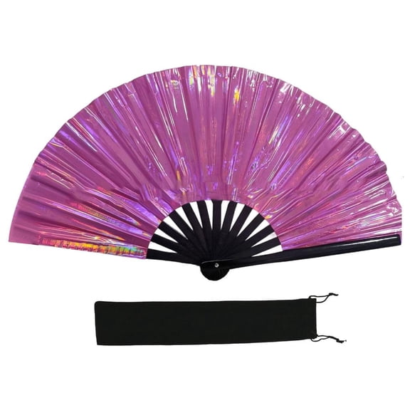 Necvior Large Reflective Colorful Folding Hand Fan for Dance Performances and Festival