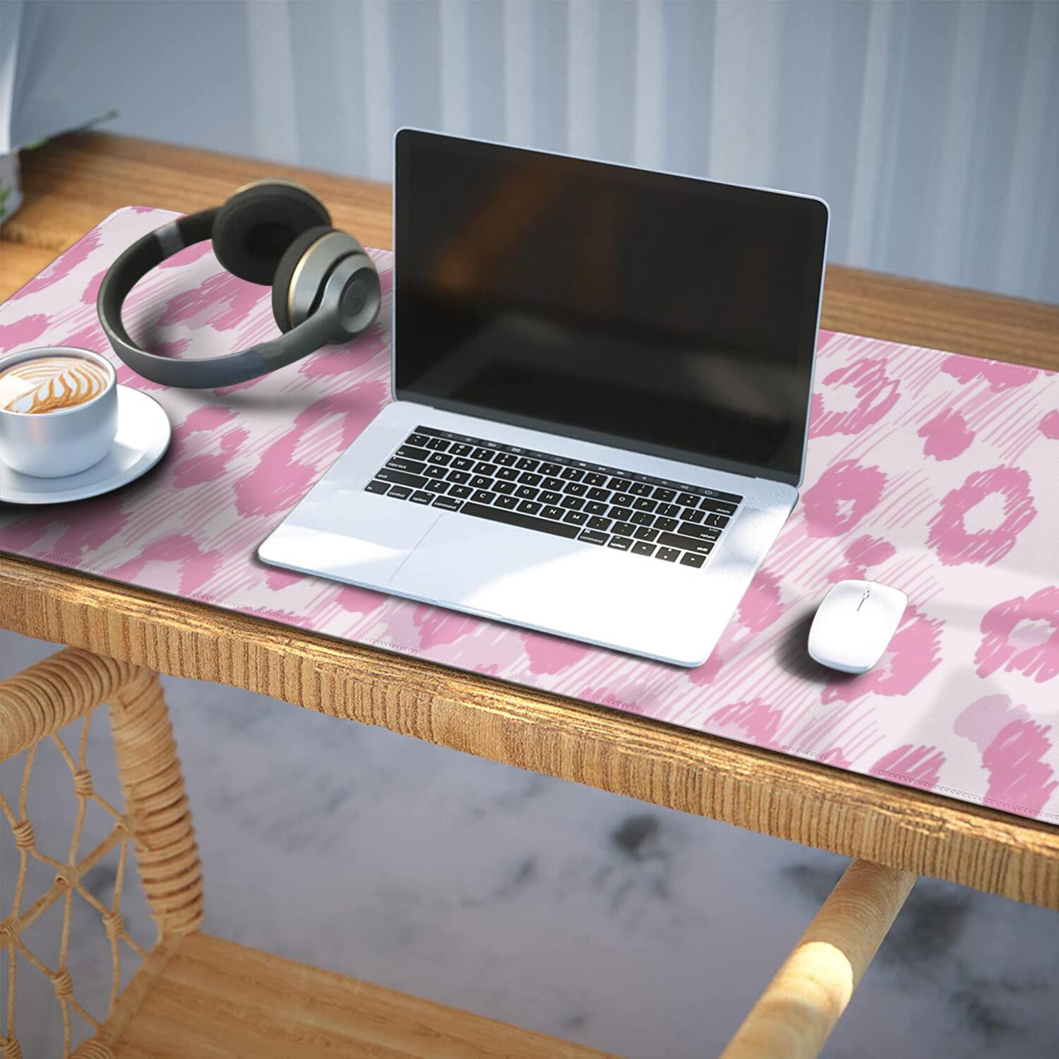 Long Mouse Pads for Desk,Pink and Pink Of Leopard Print Desk Mats on Top Of Desks, Desk Mouse Pad Extra Large with 3mm Non-Slip Base and Stitched Edge for Gaming,Office,Work,Home 35.4"x15.7"