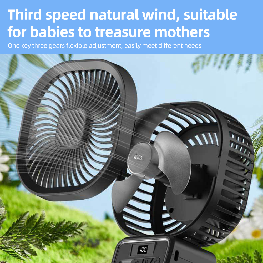 Upgrade Stroller Fan, 5000mAh Rechargeable Small Handheld Desk Fan with LED Light, 270�Rotate 3 Speed Personal Cooling Fan for Car Seat Crib Treadmill Travel - image 5 of 9