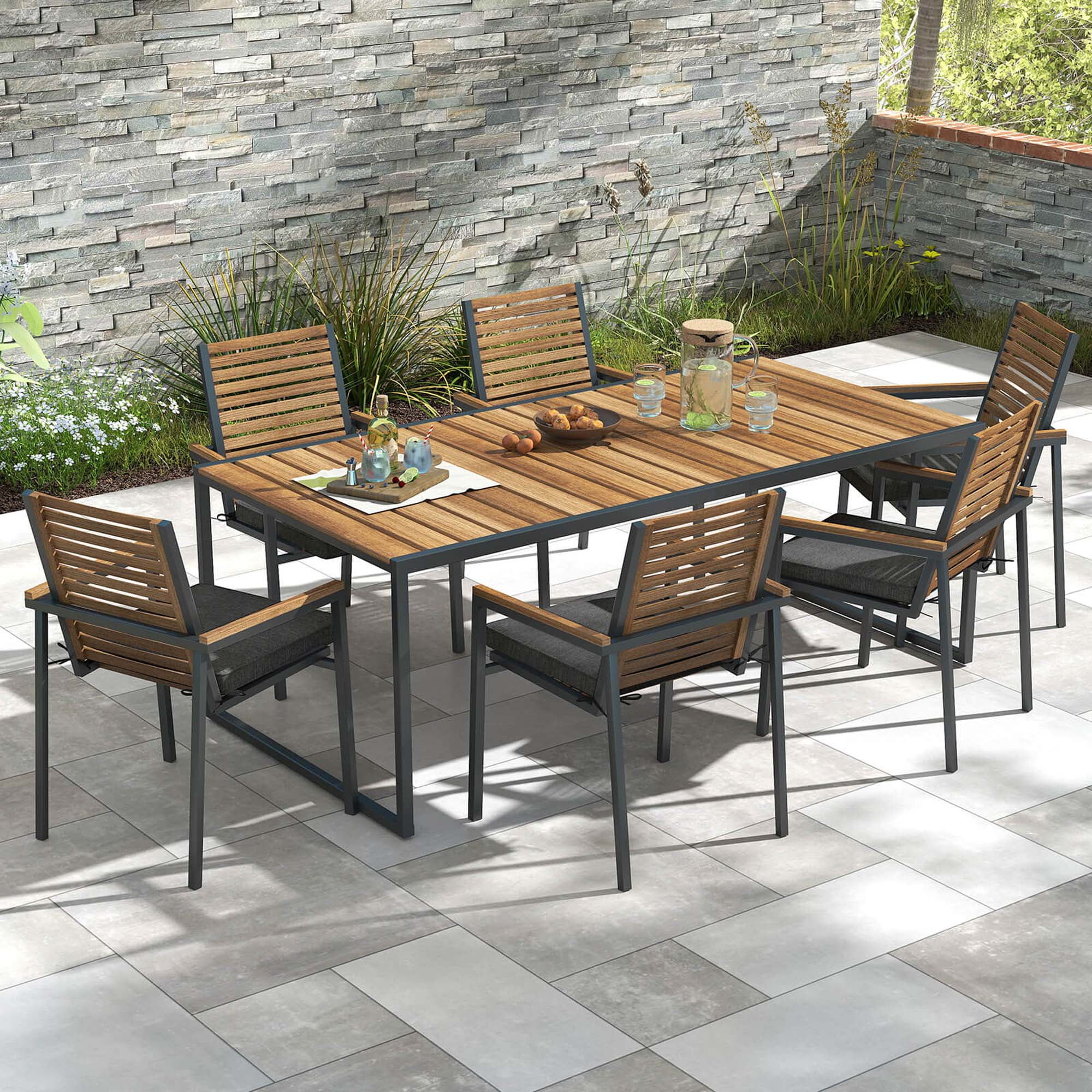 Costway Outdoor Chair Cushion Set of 2 Waterproof Fade-Resistant Olefin Seat Cushions Gray