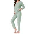 thumbnail image 4 of INSPIRE CHIC Womens Cotton Pajamas Ribbed Sleepwear Pullover Tops with Pants Lounge Sets with Pockets M Green, 4 of 6
