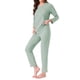 thumbnail image 4 of INSPIRAR CHIC Pijamas de Algodón para Mujeres, Conjuntos de Ropa de Dormir de Manga Larga con Pantalones y Bolsillos, Talla XS, Verde, 4 of 6