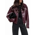 thumbnail image 3 of Women'S Jacket Fashion Lapel Zipper Long Sleeve Street Style Outerwear Wine Red S, 3 of 9