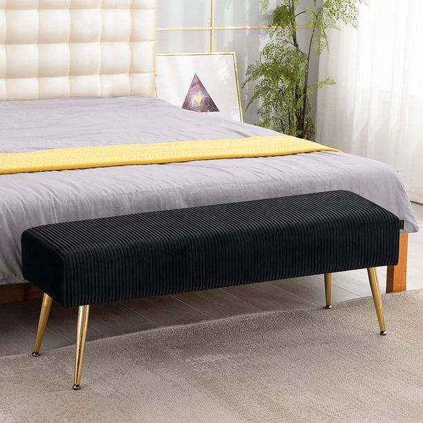 Black Velvet Entryway Ottoman Bench Upholstered Tufted Bench