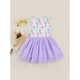 thumbnail image 4 of Bagilaanoe Little Girl Easter Dress Rabbit Flower Print Sleeveless A-line Princess Dresses 2T 3T 4T 5T 6T 7T Kid Patchwork Tulle Skirt, 4 of 9