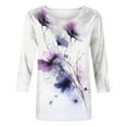 thumbnail image 4 of LYEAA Women 3/4 Sleeve Tops Floral Botanical Print Round Neck Summer Tops Soft Cotton Blouse Casual Daily Wear Breathable Shirts for Women Multicolor XL, 4 of 5