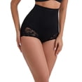 thumbnail image 4 of INSPIRE CHIC Women's High-Waisted Butt Lifting Underwear Tummy Control Ice Silk Lace Trim Breathable Control Panties M Black, 4 of 6