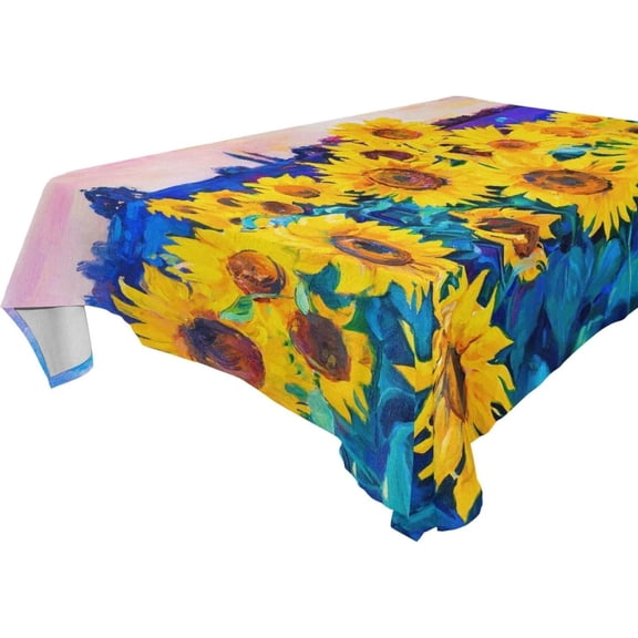 SKYSONIC 60"x60" Square Tablecloth with Oil Painting Sunflower Prints, Anti-Wrinkle and Smooth Table Cloth for Kitchen/Home/Dinning Wedding Decoration