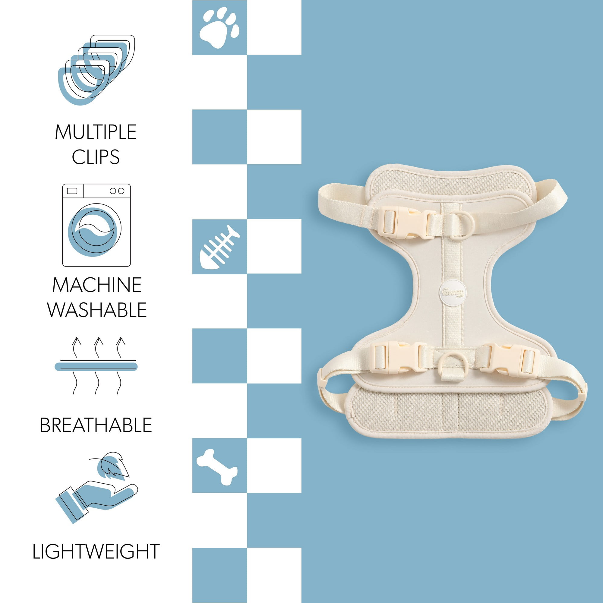 THE LICKER STORE Arlo Large Adjustable Soft Padded No Pull Pet Harness with 3 Buckles and 3 Leash Clips, Almond, HNS1003L