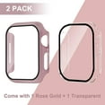 thumbnail image 2 of moogdieeo 2 Pack Case Built in Tempered Glass Screen Protector Compatible with Apple Watch Series 9 /Series 8/Series 7 41mm, Hard PC Case Overall Protective Cover- 1 Rose Gold + 1 Transparent, 2 of 12