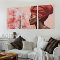 thumbnail image 2 of Awypu  of Headwrap African American Woman Canvas Wall Art Print Sexy Girl Brown and Pink Paint Black African Art Vanity Room Living Room Bedroom Bathroom 12''x16''X3 Panels, 2 of 4