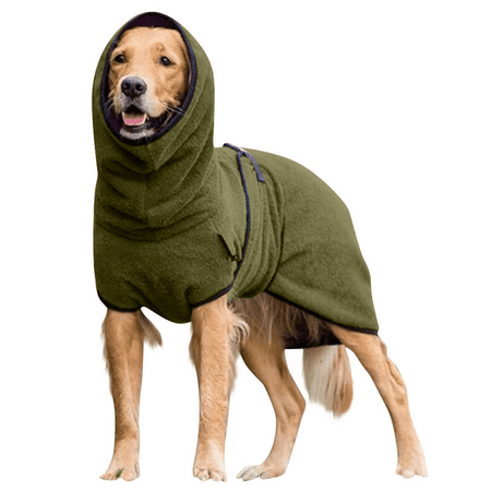 Fleece Dog Hoodie for Large Dogs &ndash; Pullover Coat for Golden Retrievers Solid Color Outerwear with Full Coverage Hood Size L