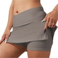 thumbnail image 3 of Tennis Skorts for Women Stretchy Cross Waist Mini Skirt Golf Athletic Running Side Slit Skirts Solid Color Trendy Womens Sport Skirts Dark Gray L, 3 of 6