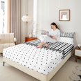 thumbnail image 3 of Castle Fairy Minimalism Vertical Band Queen Sheets 4 Pieces,Retro Lace Edge Queen Sheet Sets,Black White,1 Flat Sheet, 1 Fitted Sheet and 2 Pillowcases, 3 of 7