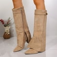 thumbnail image 2 of Dasayo Wide Calf Ladies Boots Slouchy Yellow Mid-Calf Winter Kitten Heel Side Zip Pointed Toe Boots Women Shoes 36, 2 of 9