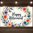thumbnail image 4 of Colorful Florals Happy Retirement Banner Butterfly Accents Retirement Backdrop Gold Glitter Details Elegant Calligraphy Celebration Banner for Retirement Party Office Celebration Home Gathering, 4 of 8