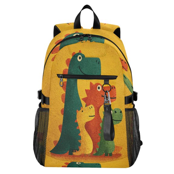 Full‑Print Casual Laptop Backpack, 20L Water‑Resistant Twill Tote Daypack with 14 Inch Computer Compartment for School Business Travel Colorful Dinosaurs