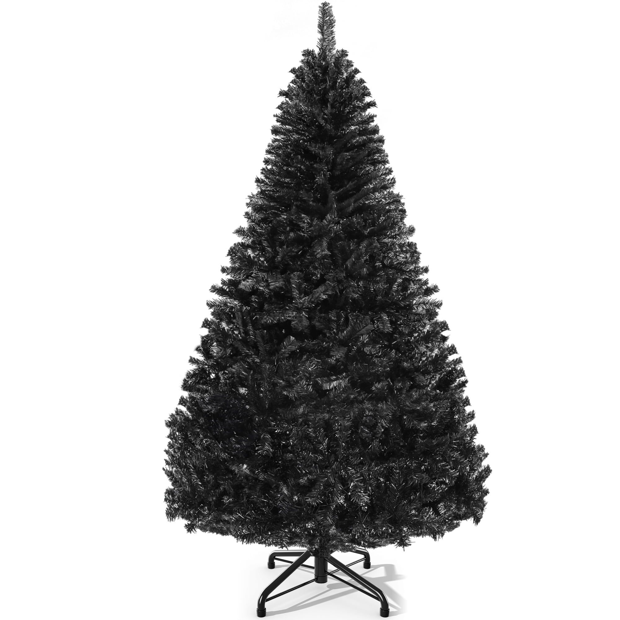 Uforic 6ft Pre-Lit Artificial Christmas Tree,Hinged Black Halloween Christmas Tree with 818 Branch Tips and 250 Lights,Black