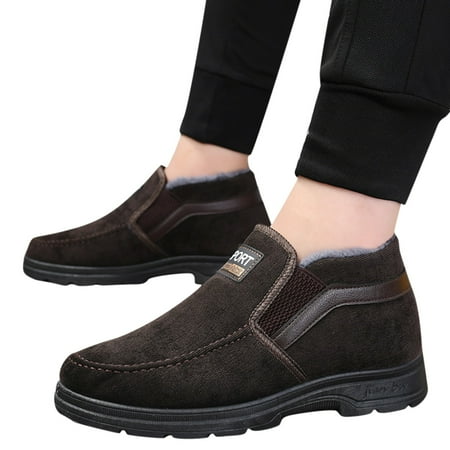 2024 New Men s Winter Thickened Plush Snow Boots for Men Size 11 Wide Solid Color Slip on Winter Snow Boots for Men Size Flat Bottomed Hiking Leisure Warm Snow Boots Cotton Shoes