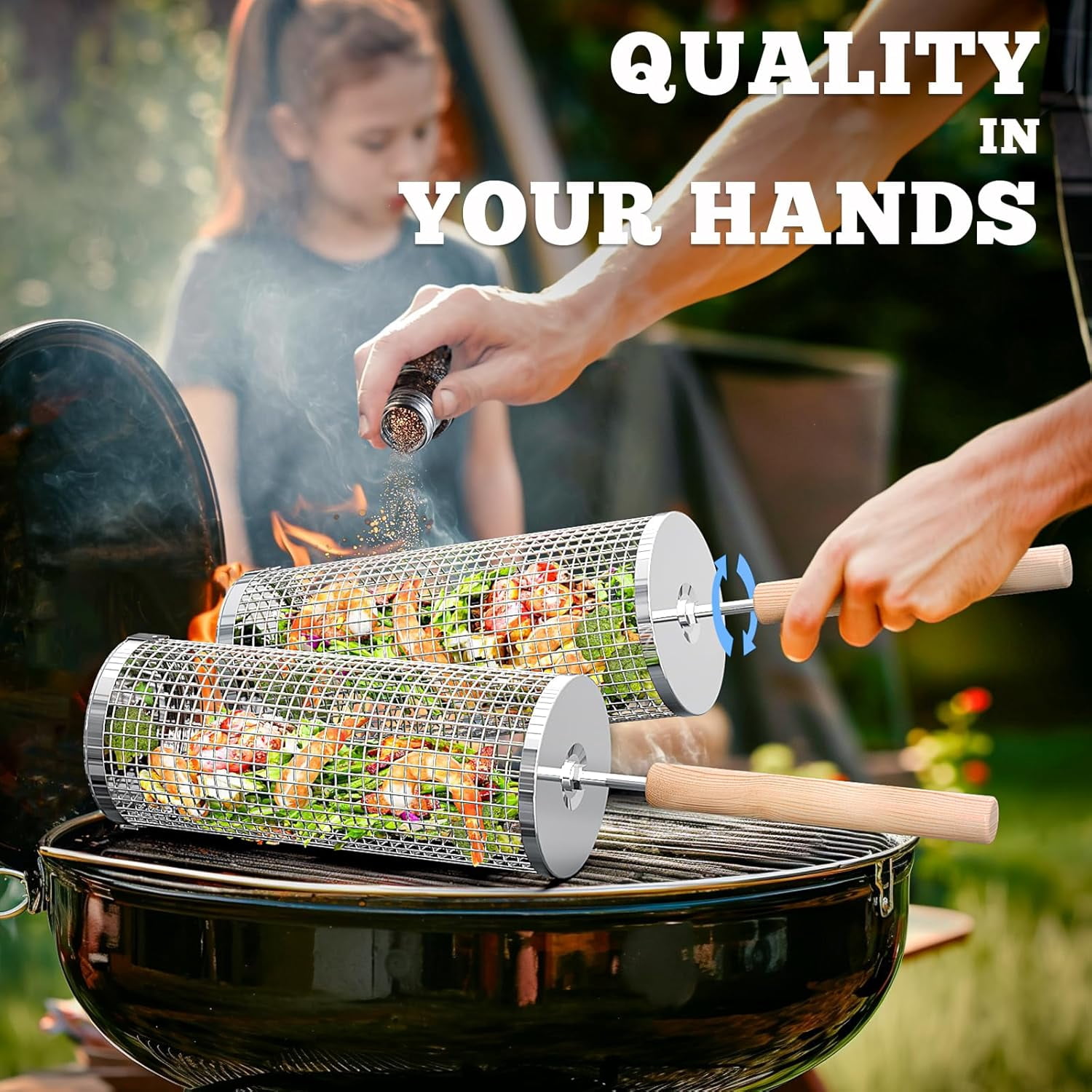 Panier à Barbecue En Acier Inox 304 – Lot De 2 Avec Poignées Amovibles – Design Emboîtable – Pour Légumes, Viandes, Fruits De Mer - 5