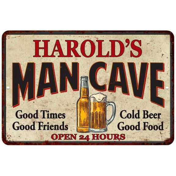 HAROLD'S Man Cave Sign 8 x 12 High Gloss Metal 208120011047